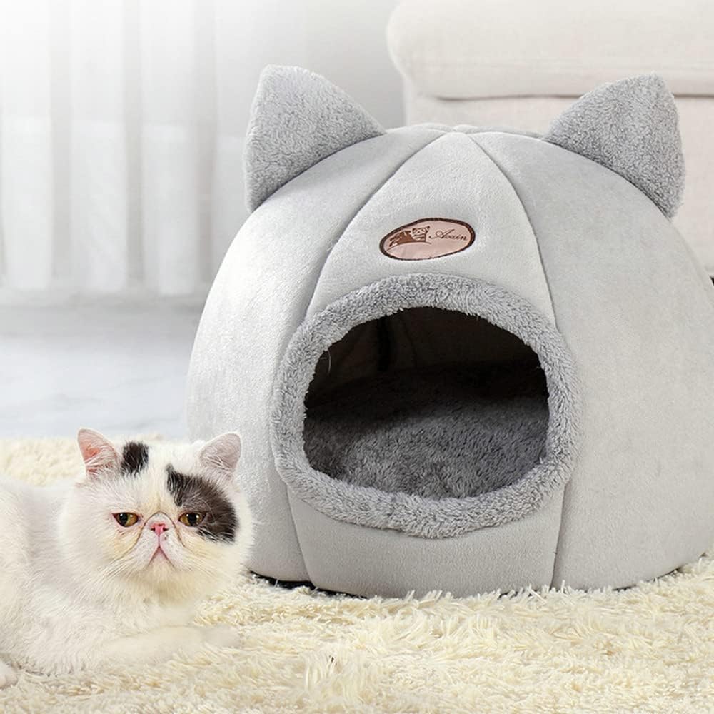 Cozy Cat Cave Bed for Ultimate Winter Comfort - Large Plush Tent for Cats and Small Dogs