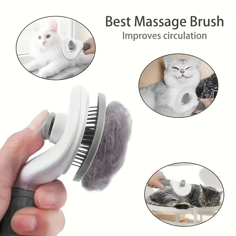 Effortlessly Groom Your Pets with the One-Click Hair Removal Comb - Automatic Slicker Brush for Dogs and Cats