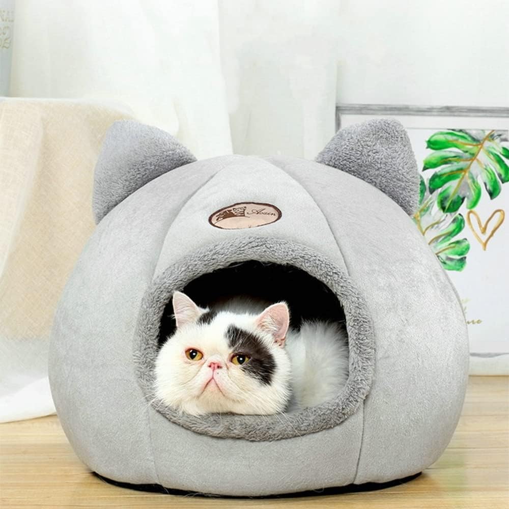 Cozy Cat Cave Bed for Ultimate Winter Comfort - Large Plush Tent for Cats and Small Dogs