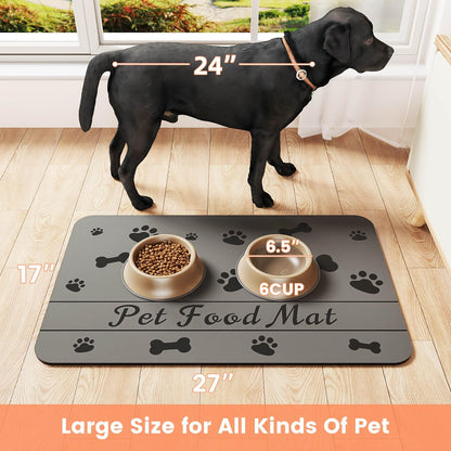 Ultimate Pet Feeding Mat - Waterproof and Absorbent Food & Water Bowl Mat for Dogs and Cats (20"x12", Fun Bones Design)
