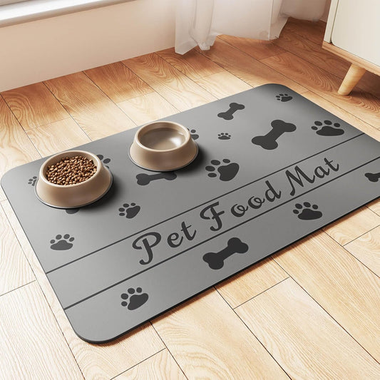 Ultimate Pet Feeding Mat - Waterproof and Absorbent Food & Water Bowl Mat for Dogs and Cats (20"x12", Fun Bones Design)