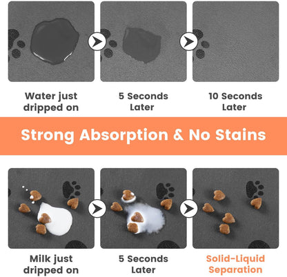 Ultimate Pet Feeding Mat - Waterproof and Absorbent Food & Water Bowl Mat for Dogs and Cats (20"x12", Fun Bones Design)