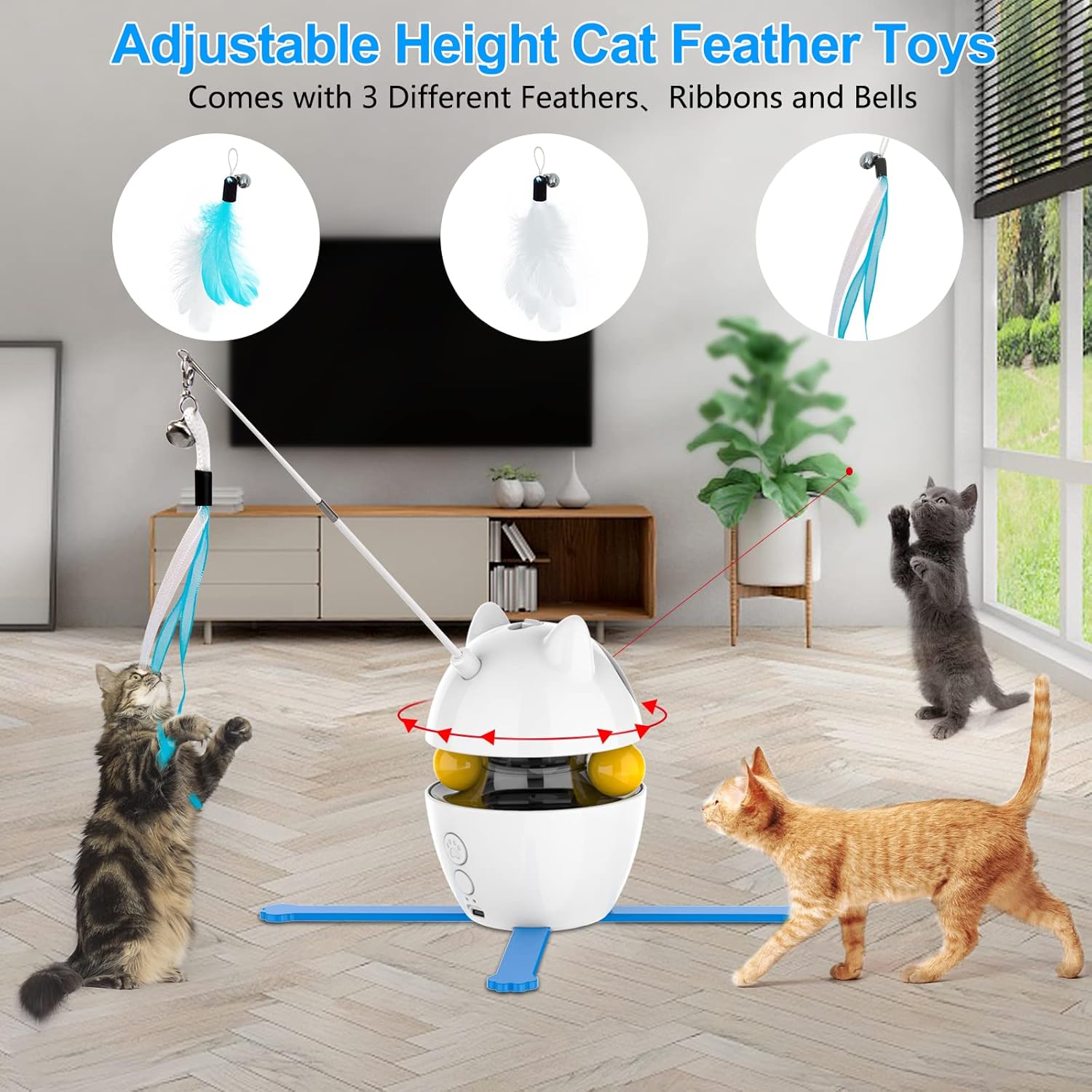 Engaging 3-in-1 Interactive Cat Toy: Feather, Ball & Light for Endless Fun and Exercise