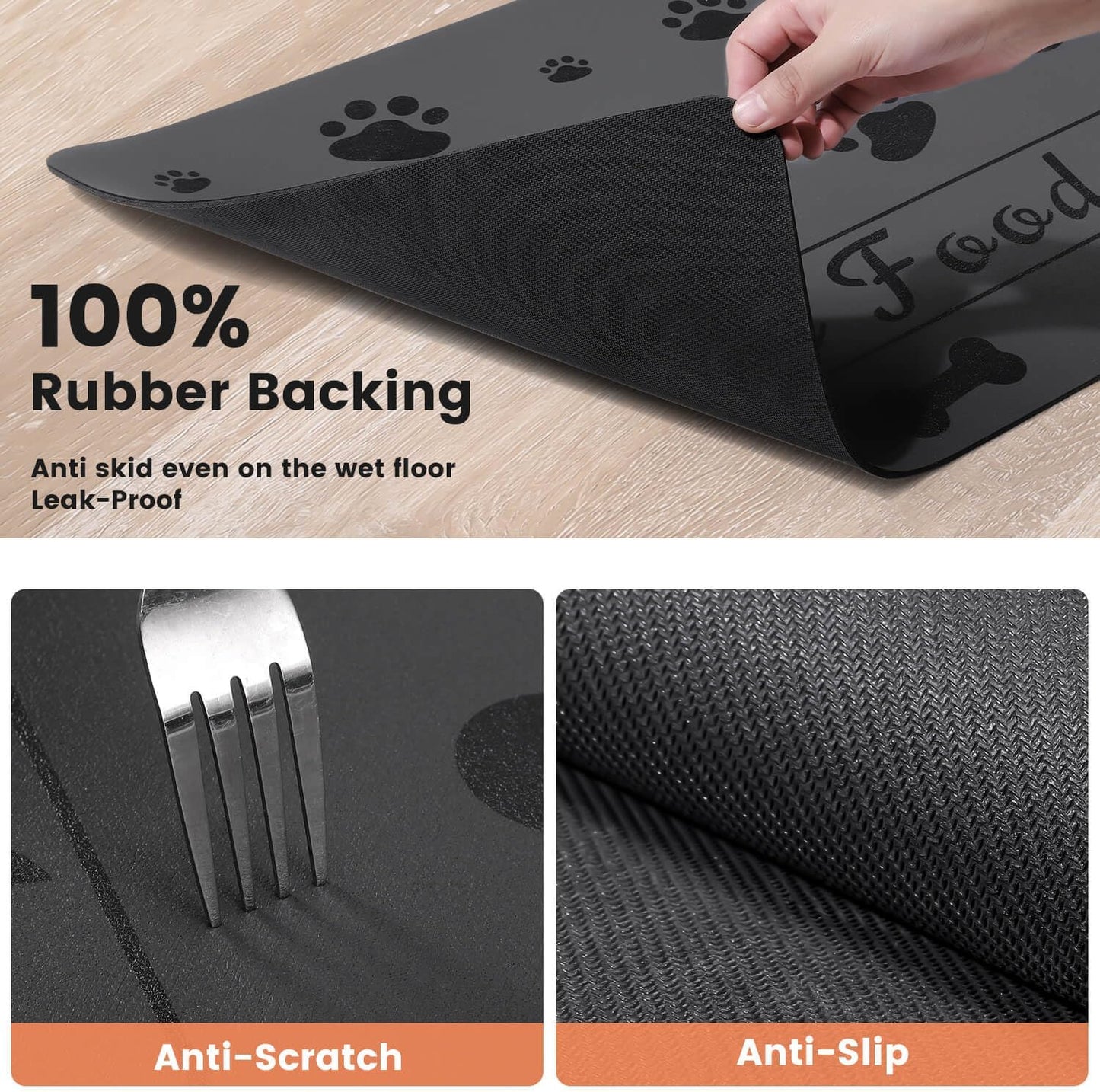 Ultimate Pet Feeding Mat - Waterproof and Absorbent Food & Water Bowl Mat for Dogs and Cats (20"x12", Fun Bones Design)