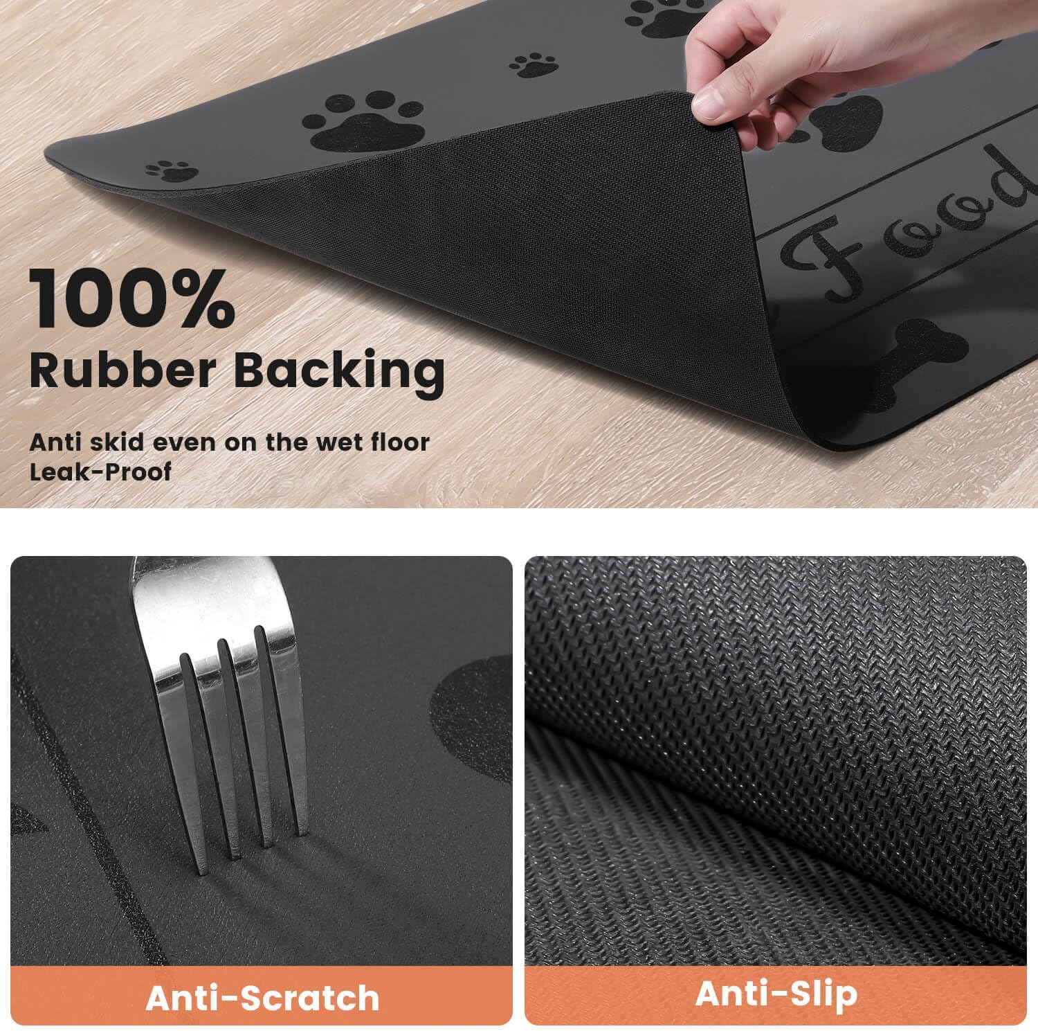 Ultimate Pet Feeding Mat - Waterproof and Absorbent Food & Water Bowl Mat for Dogs and Cats (20"x12", Fun Bones Design)