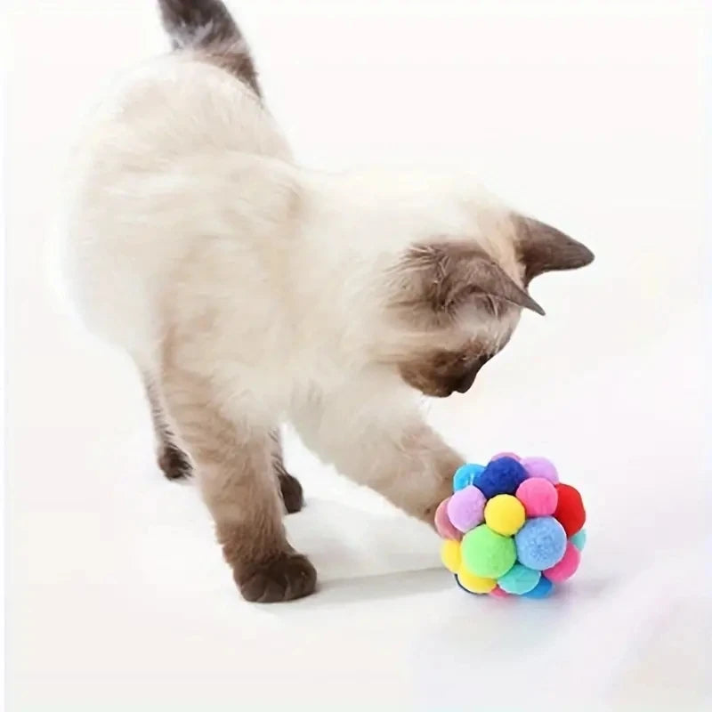 Exciting 1/3PCS Colorful Cat Plush Ball Toy Set - Elastic Bell Ball & Woolen Fun for Your Feline Friends!
