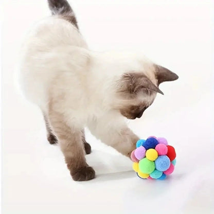 Exciting 1/3PCS Colorful Cat Plush Ball Toy Set - Elastic Bell Ball & Woolen Fun for Your Feline Friends!