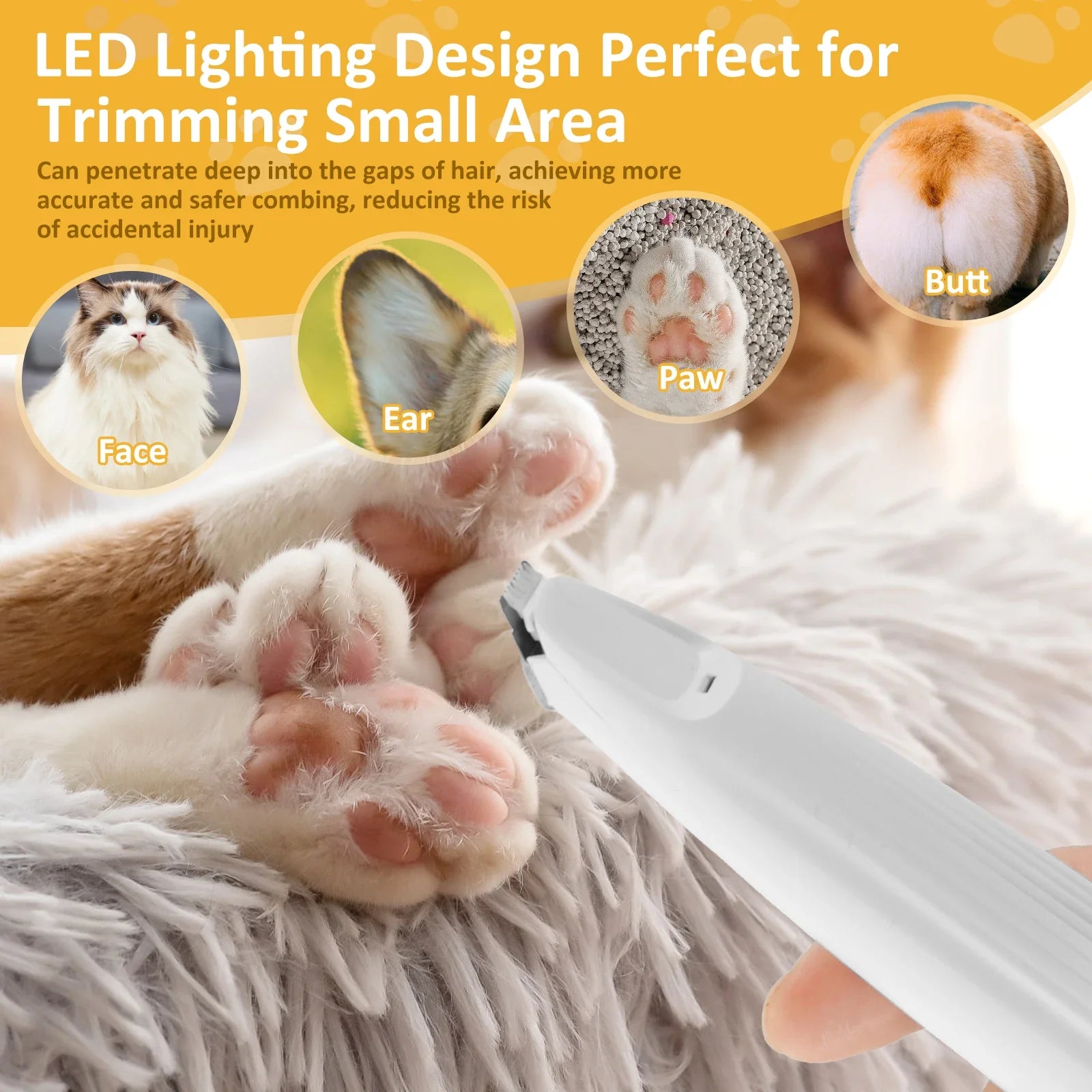 Ultimate Pet Dog Paw Trimmer with LED Light - Low Noise, High-Speed, Waterproof Grooming Tool for Dogs and Cats