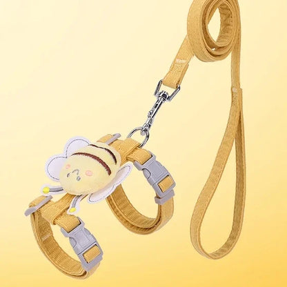 Adjustable Cartoon Bee Cat Harness and Leash Set - Perfect for Outdoor Adventures with Your Small to Medium Pets