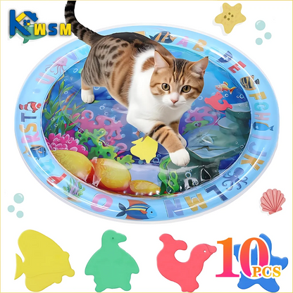 Water Sensory Play Mat Thickened Inflatable Water Mat for Cat and Dog Pet Playmat with Fish Sea Ocean Theme Sensory Toy Water