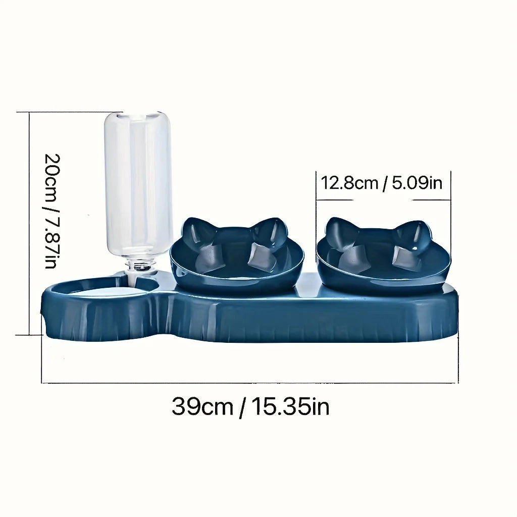 Revolutionary 3-in-1 Ear Design Cat Bowl Set with Gravity Water Feeder for Ultimate Neck Protection