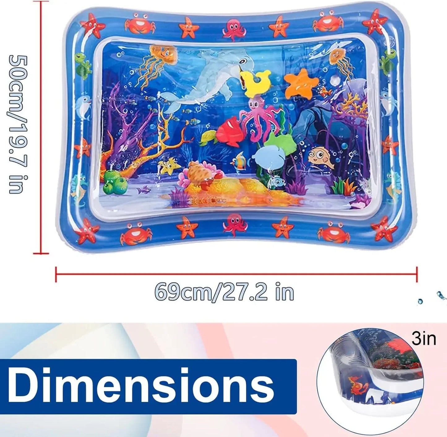 Water Sensory Play Mat Thickened Inflatable Water Mat for Cat and Dog Pet Playmat with Fish Sea Ocean Theme Sensory Toy Water