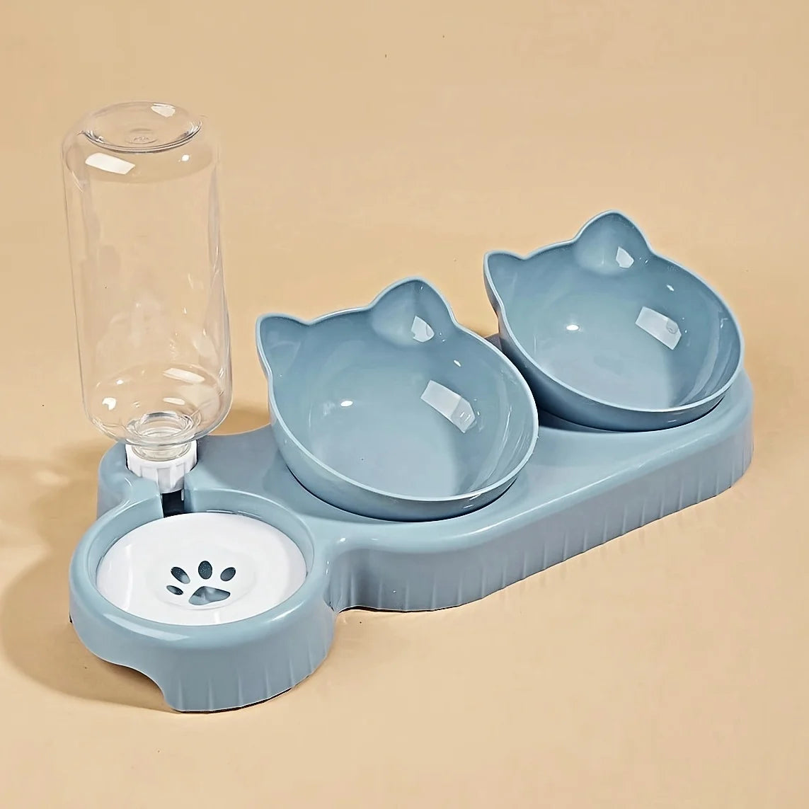 Revolutionary 3-in-1 Ear Design Cat Bowl Set with Gravity Water Feeder for Ultimate Neck Protection