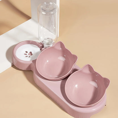Revolutionary 3-in-1 Ear Design Cat Bowl Set with Gravity Water Feeder for Ultimate Neck Protection