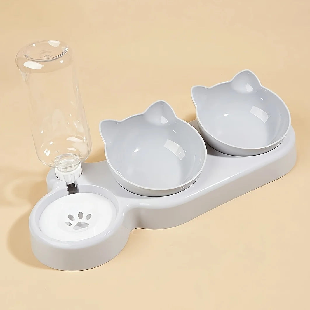 Revolutionary 3-in-1 Ear Design Cat Bowl Set with Gravity Water Feeder for Ultimate Neck Protection
