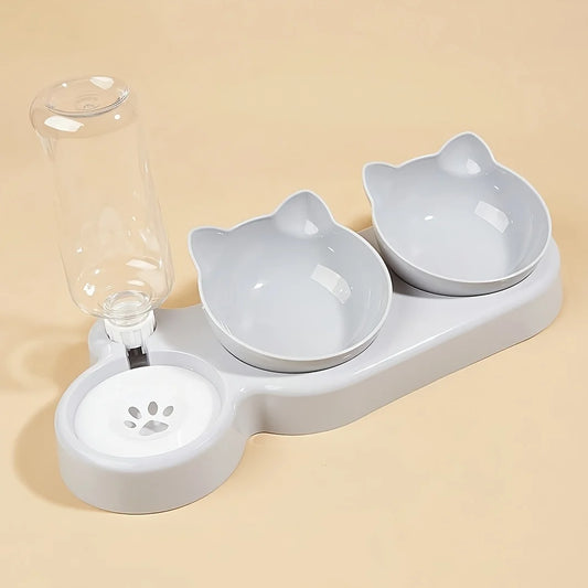 Revolutionary 3-in-1 Ear Design Cat Bowl Set with Gravity Water Feeder for Ultimate Neck Protection
