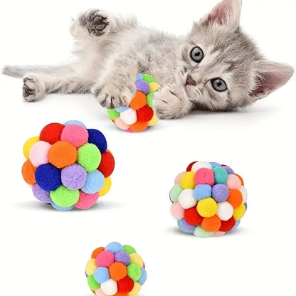 Exciting 1/3PCS Colorful Cat Plush Ball Toy Set - Elastic Bell Ball & Woolen Fun for Your Feline Friends!