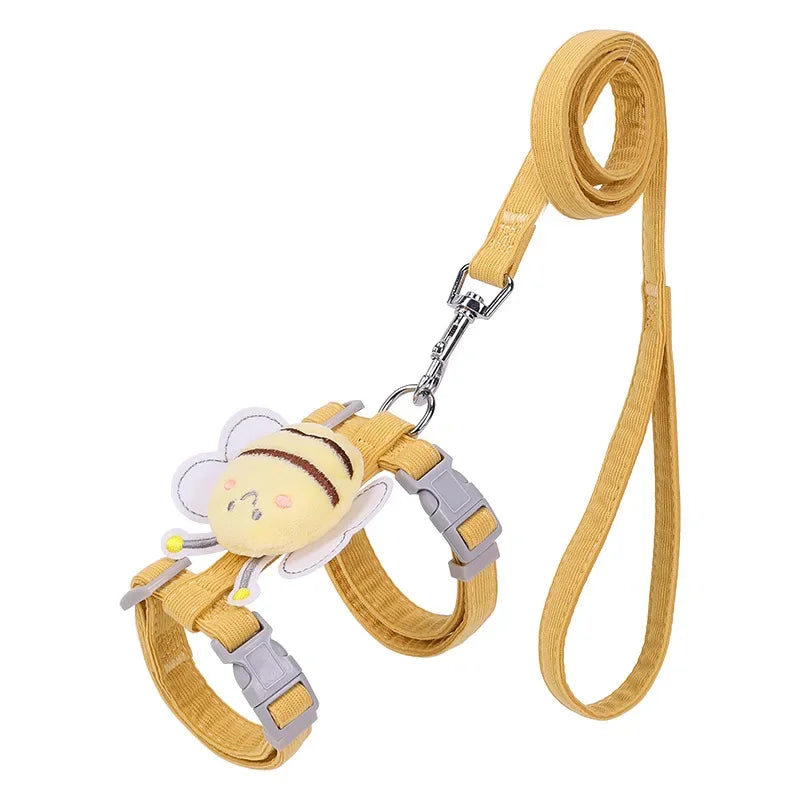 Adjustable Cartoon Bee Cat Harness and Leash Set - Perfect for Outdoor Adventures with Your Small to Medium Pets