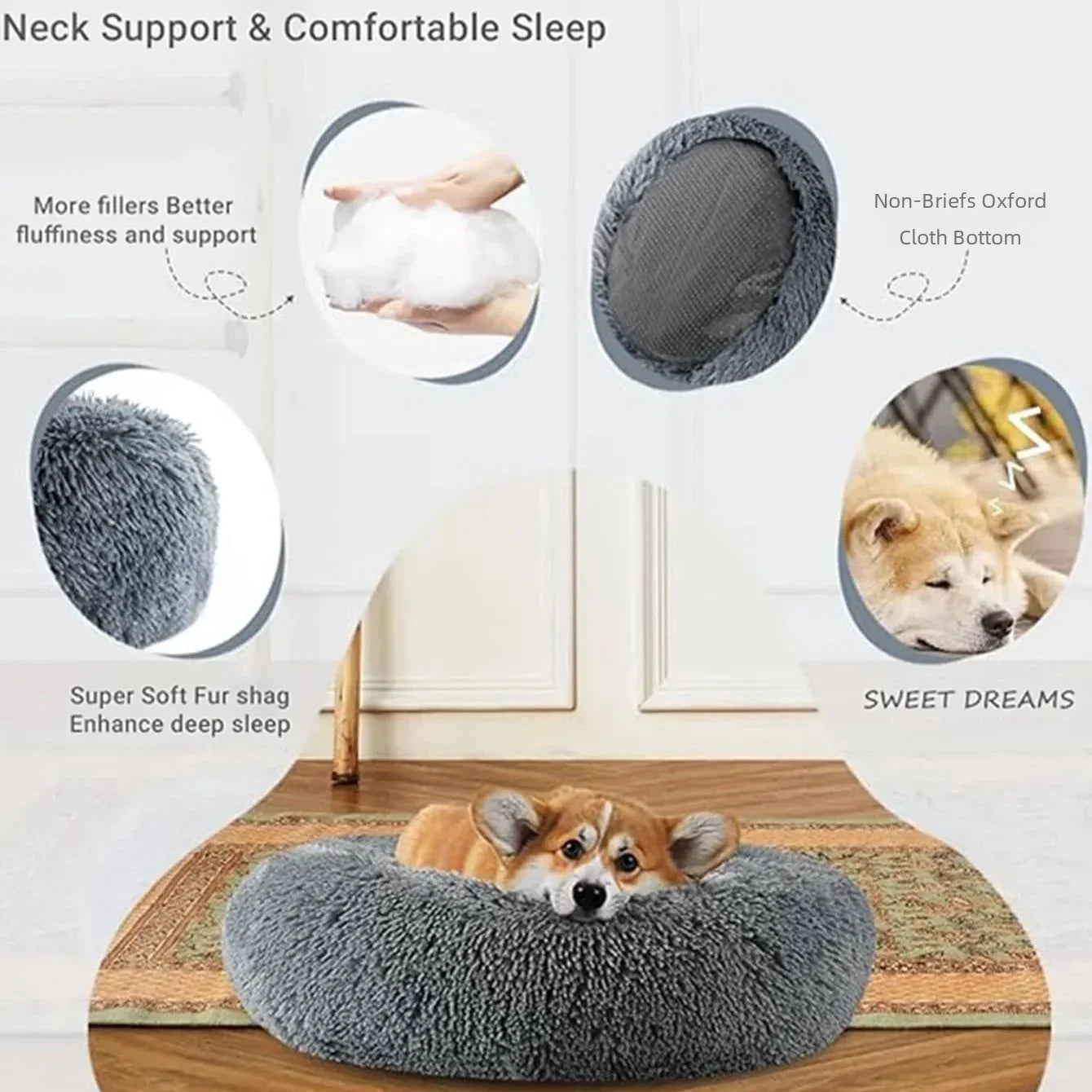 Cozy & Stylish Round Pet Bed for Large Dogs and Cats - Super Soft Plush Winter Sleeping House