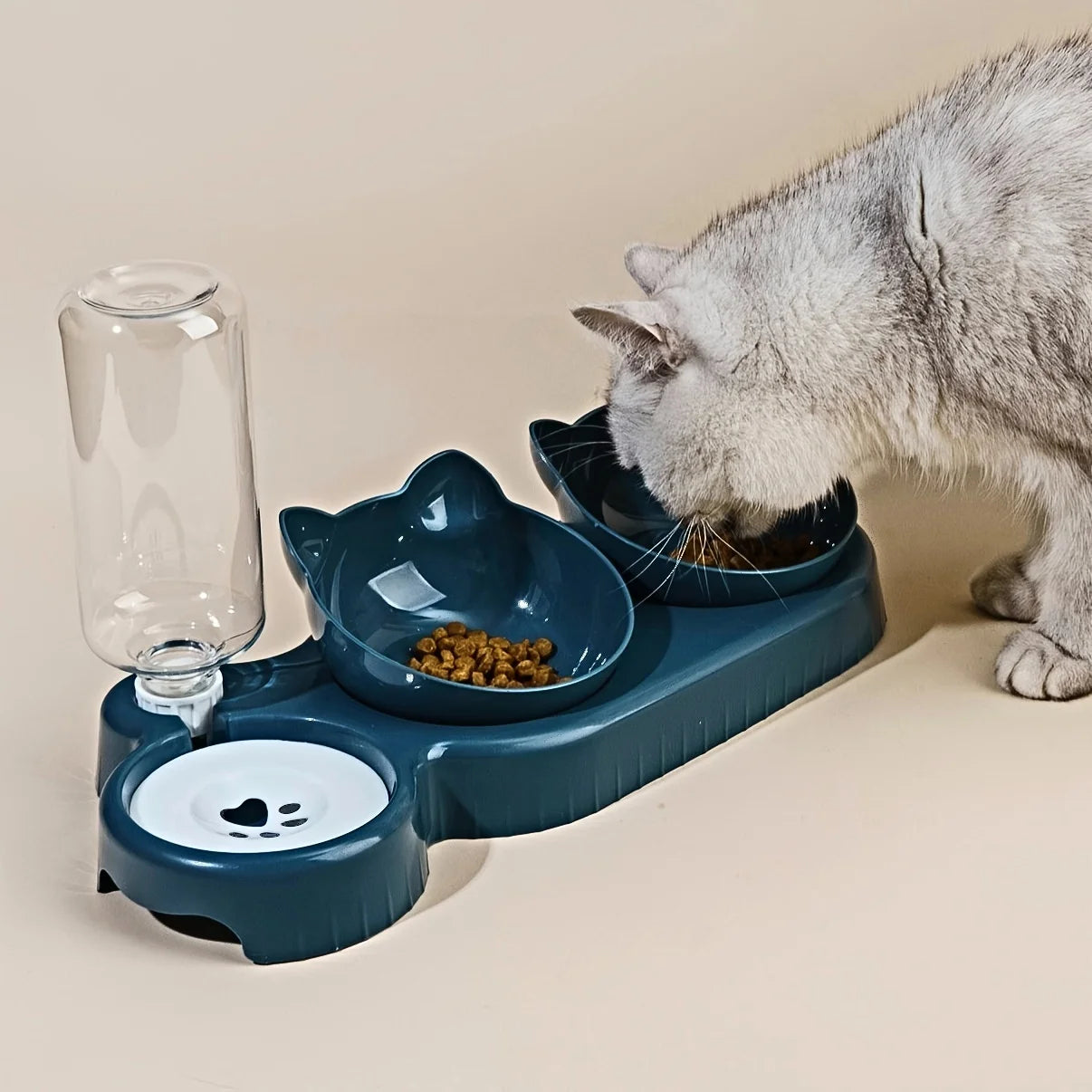 Revolutionary 3-in-1 Ear Design Cat Bowl Set with Gravity Water Feeder for Ultimate Neck Protection