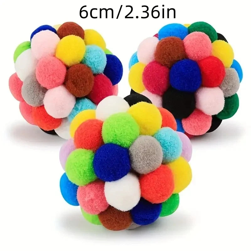 Exciting 1/3PCS Colorful Cat Plush Ball Toy Set - Elastic Bell Ball & Woolen Fun for Your Feline Friends!