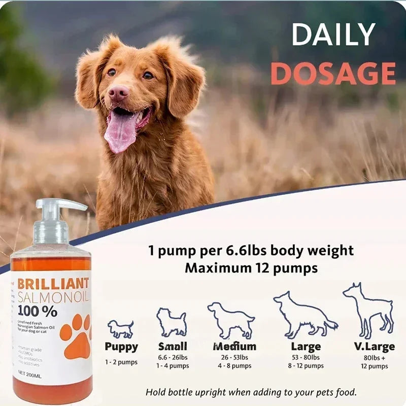 Elevate Your Dog's Health with Brand 200Ml PET BRILLIANT Pure Salmon Oil - Natural Nutritional Supplement Packed with 21 Omega Fatty Acids!