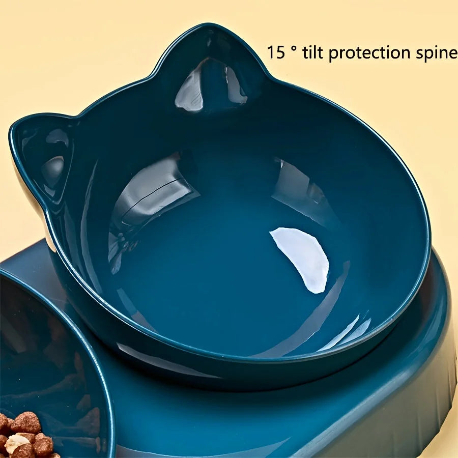 Revolutionary 3-in-1 Ear Design Cat Bowl Set with Gravity Water Feeder for Ultimate Neck Protection