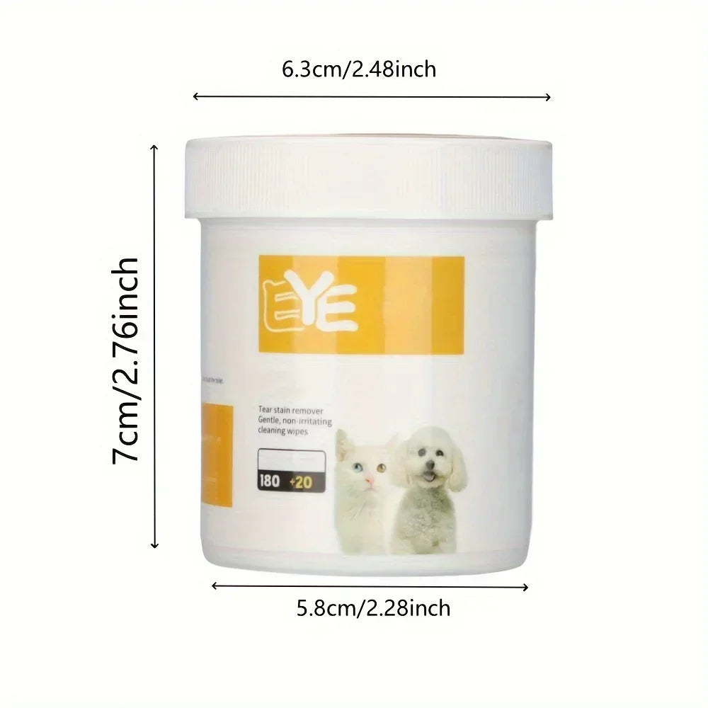 200 Pcs Gentle Pet Eye Cleaning Wipes - Effective Tear Stain Remover for Dogs and Cats, Moisture-Retaining Wash Pads for Happy Pets