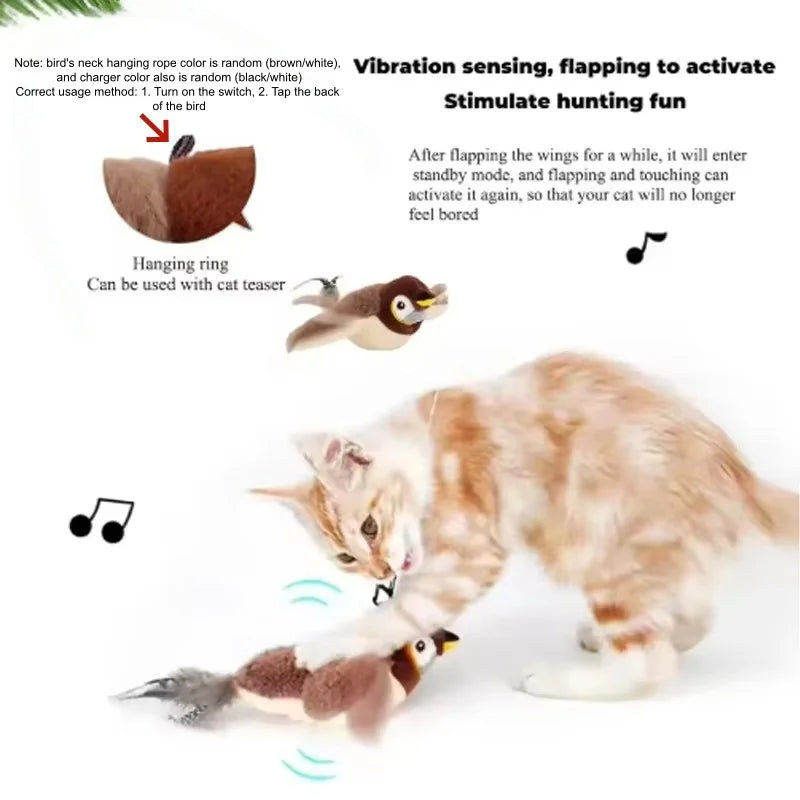 Hot Simulated Bird Cat Toy Interactive Toys Dog Rechargeable Chirping Flapping Bird(No Flying) Touch Activated Plush Toy Pet