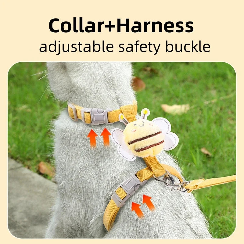 Adjustable Cartoon Bee Cat Harness and Leash Set - Perfect for Outdoor Adventures with Your Small to Medium Pets