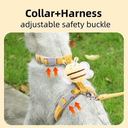 Adjustable Cartoon Bee Cat Harness and Leash Set - Perfect for Outdoor Adventures with Your Small to Medium Pets