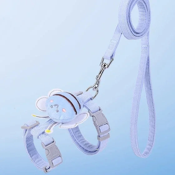 Adjustable Cartoon Bee Cat Harness and Leash Set - Perfect for Outdoor Adventures with Your Small to Medium Pets