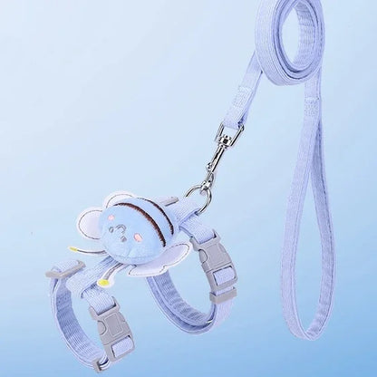 Adjustable Cartoon Bee Cat Harness and Leash Set - Perfect for Outdoor Adventures with Your Small to Medium Pets