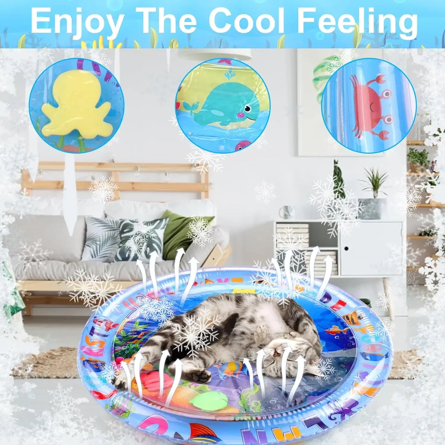 Water Sensory Play Mat Thickened Inflatable Water Mat for Cat and Dog Pet Playmat with Fish Sea Ocean Theme Sensory Toy Water