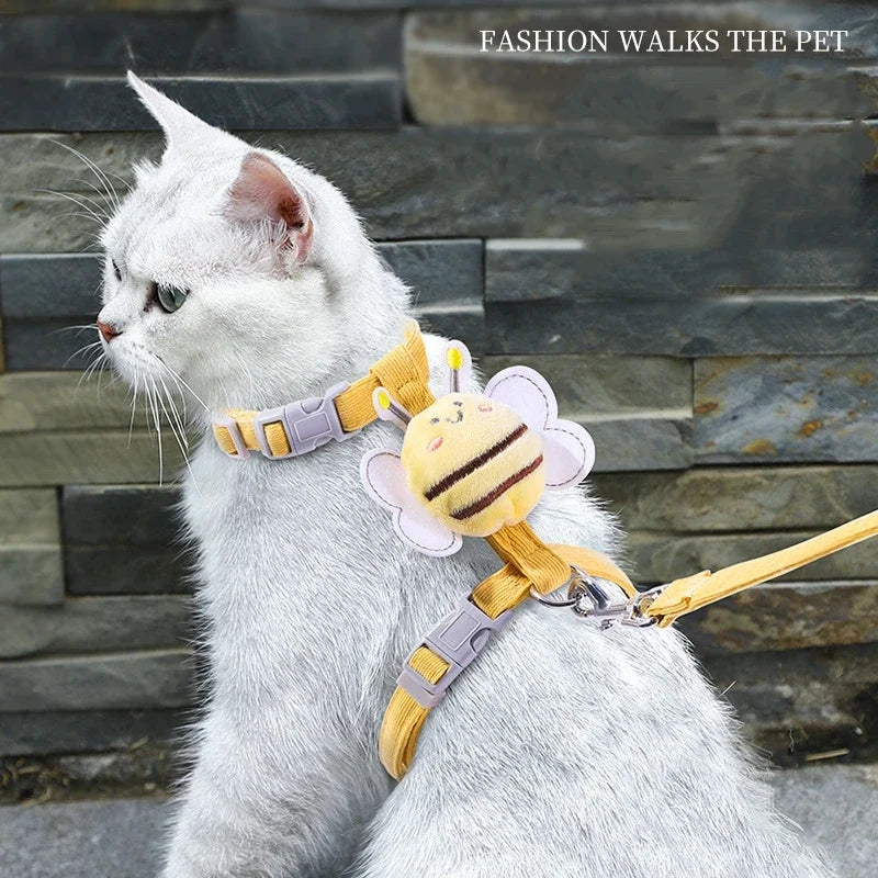 Adjustable Cartoon Bee Cat Harness and Leash Set - Perfect for Outdoor Adventures with Your Small to Medium Pets