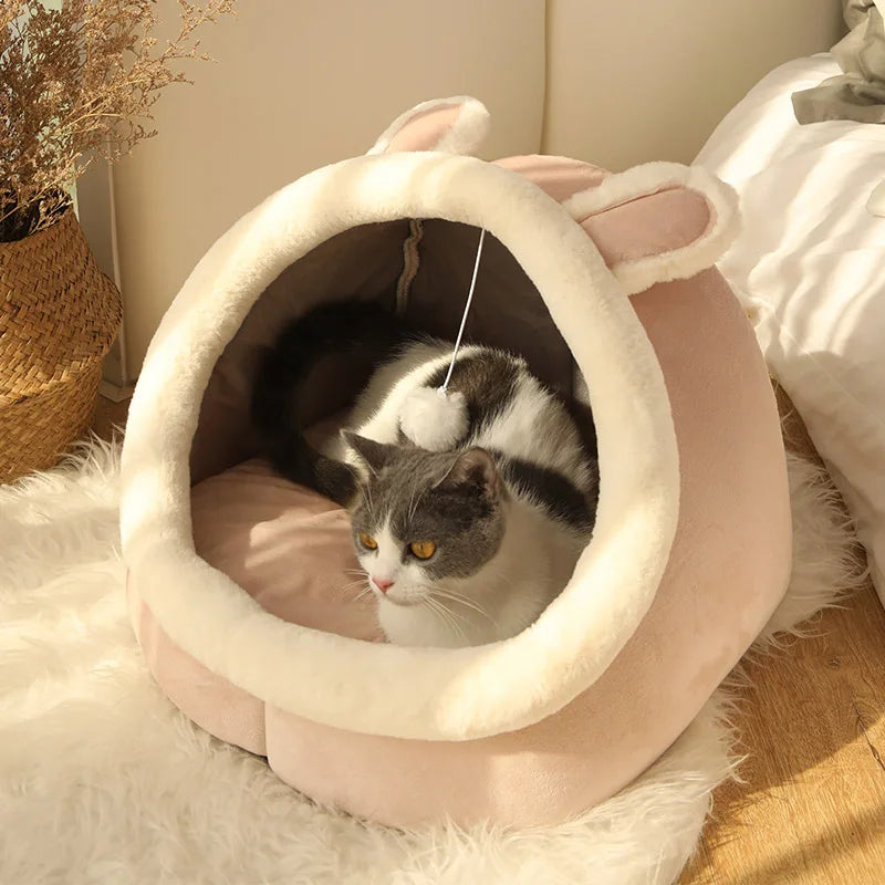 Cozy Cartoon Cat Bed - Deep Sleep Foldable and Washable Pet Mat for Small Dogs and Cats