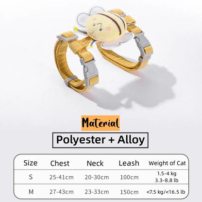 Adjustable Cartoon Bee Cat Harness and Leash Set - Perfect for Outdoor Adventures with Your Small to Medium Pets