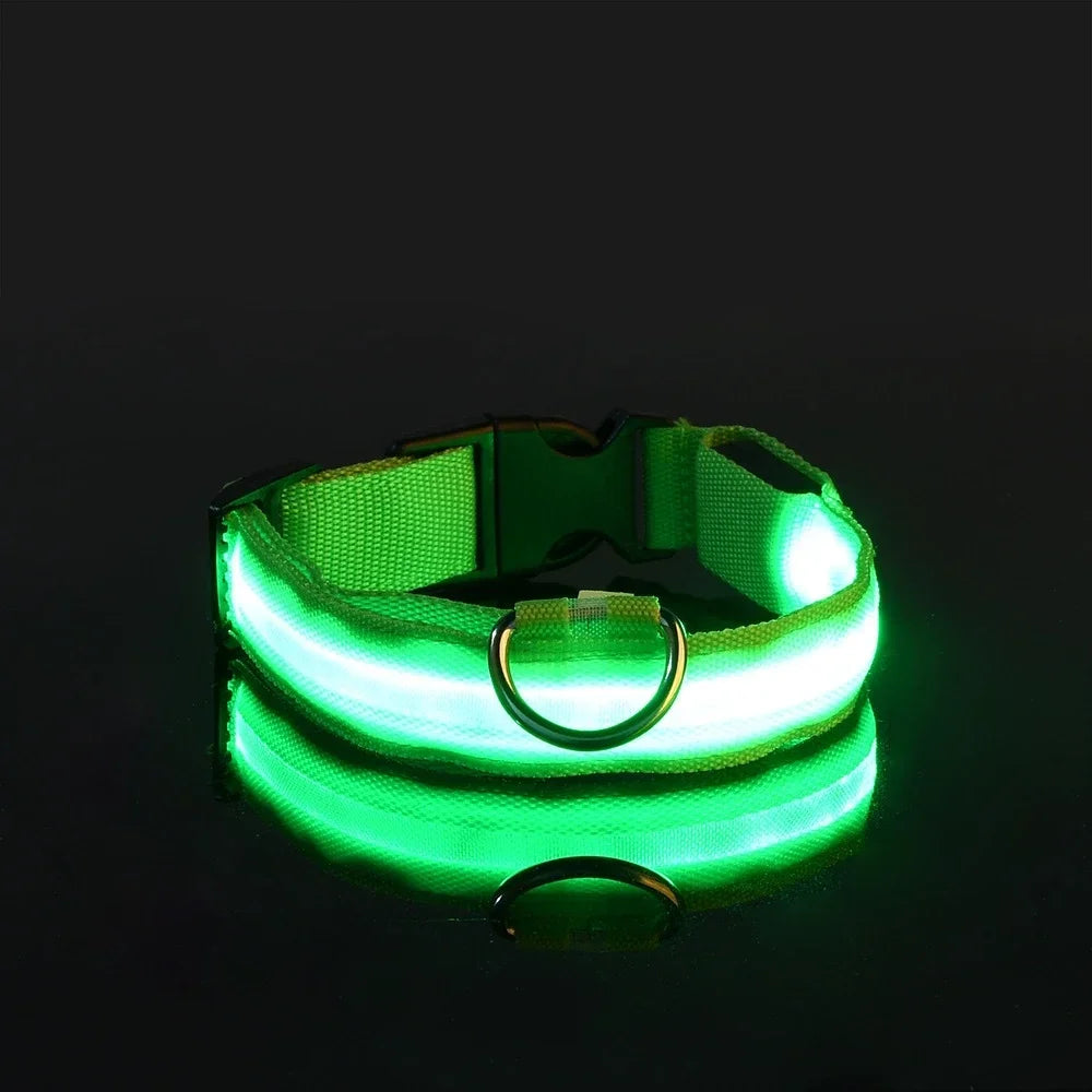 Illuminate Your Dog's Safety with Our LED Nylon Glow-in-the-Dark Dog Collar - Perfect for All Seasons!