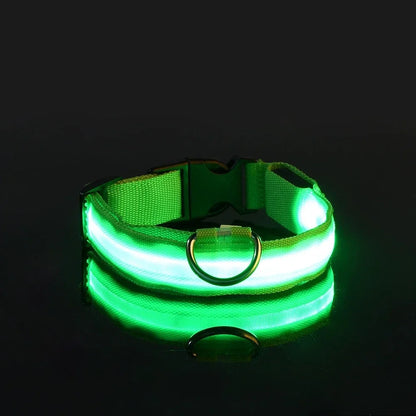 Illuminate Your Dog's Safety with Our LED Nylon Glow-in-the-Dark Dog Collar - Perfect for All Seasons!