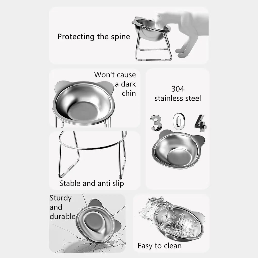 Elevate Mealtime with Our 15° Tilted Stainless Steel Cat Bowl – Perfect for Healthy Eating!